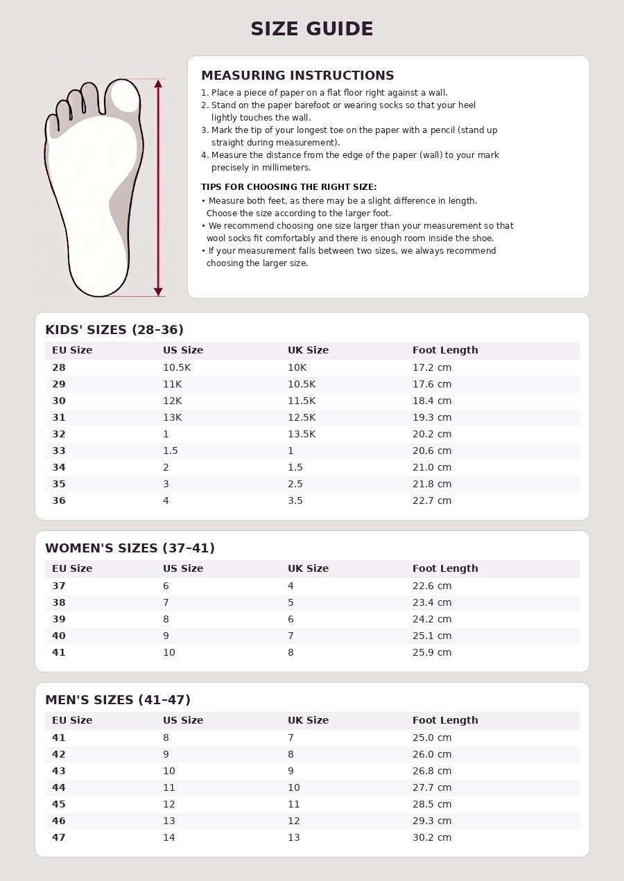 Kokotaulukko / size chart: Premium-talvivaatesetti